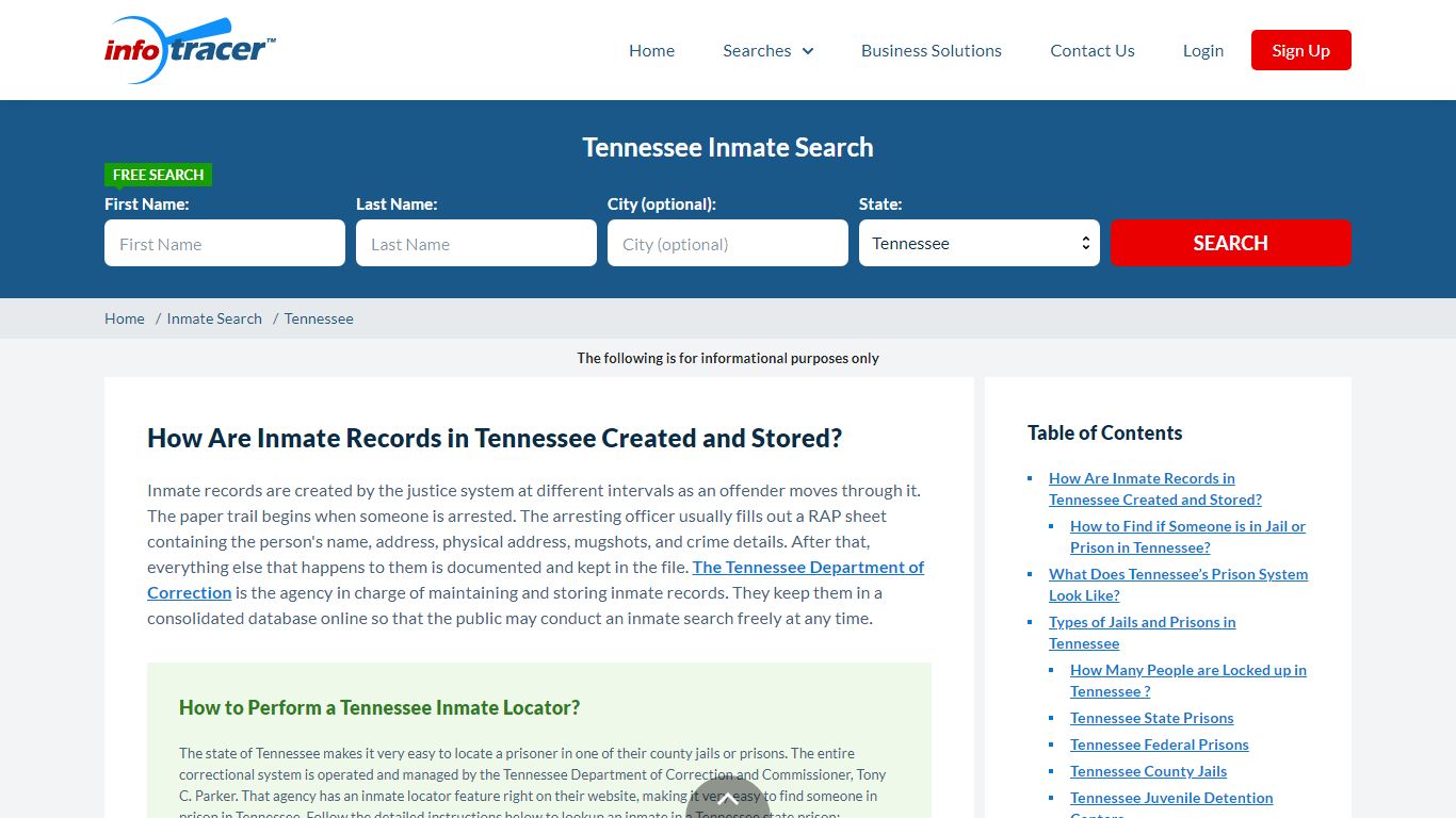 Tennessee Inmate Search, Lookup and Locator Tool - InfoTracer