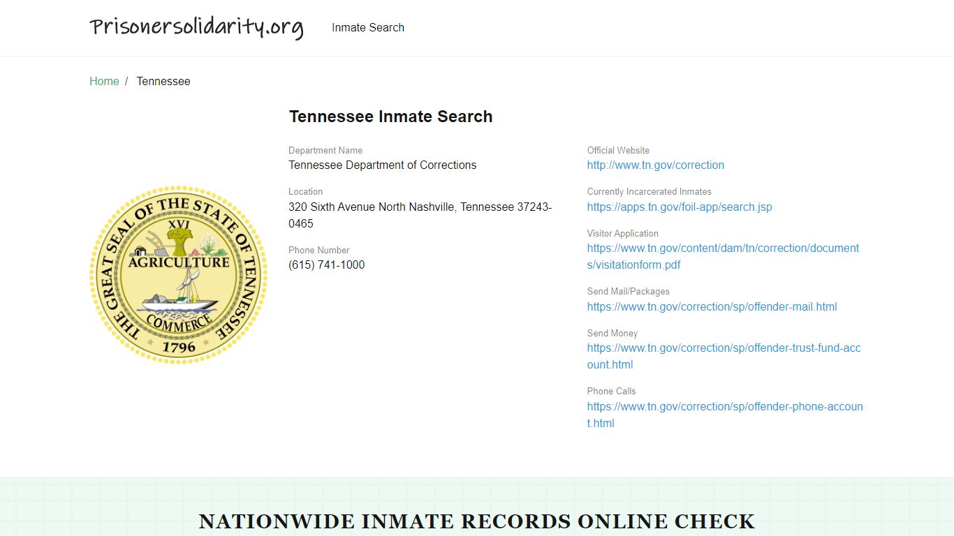 Tennessee Inmate Search – Tennessee Department of ...