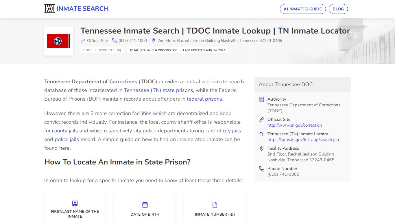 Tennessee Inmate Search | TDOC Inmate Lookup | TN Inmate ...